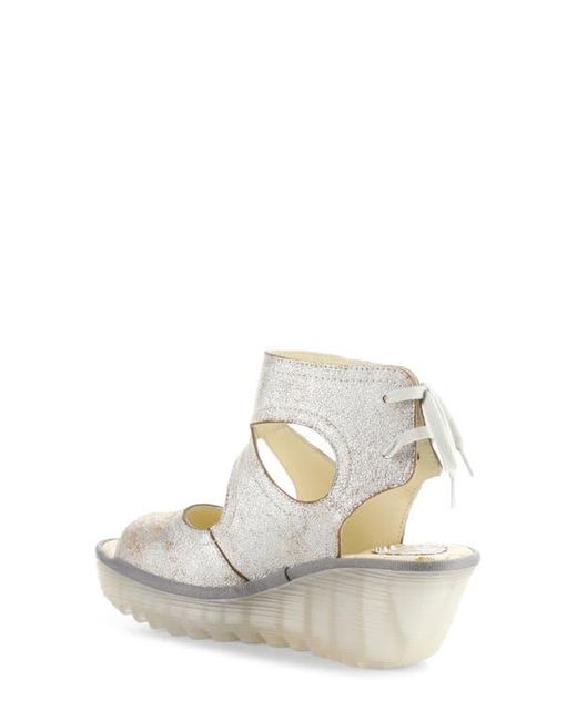Fly London White Yulp Platform Wedge Sandal