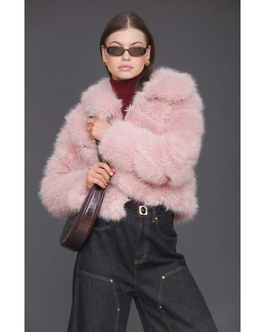 Avec Les Filles Pink Faux Fur Crop Jacket