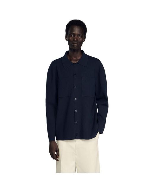 Sandro Blue Knitted Shirt Jacket for men