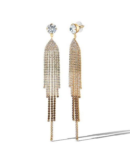 Jessica Simpson White Crystal Rhinestone Fringe Dangle Long Statement Earrings