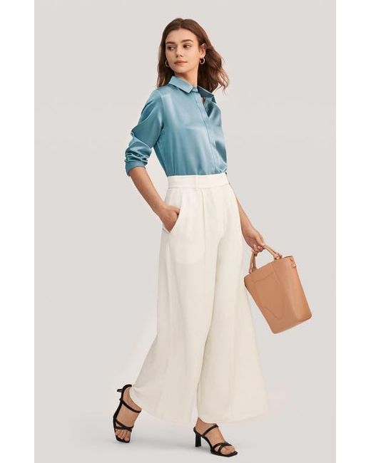 LILYSILK Blue Basic Concealed Placket Silk Shirt