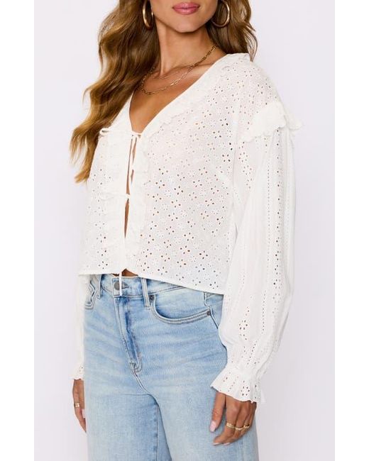 Vici Collection White Mabel Tie Front Crop Cotton Broderie Anglaise Top