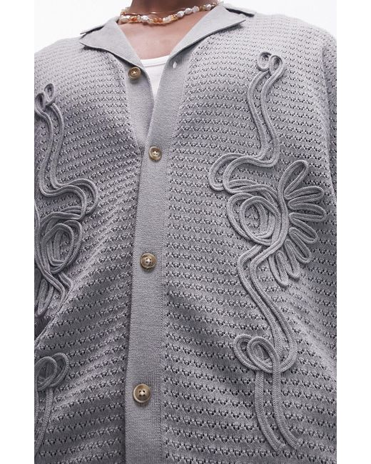 Topman Gray Soutache Detail Short Sleeve Cardigan for men
