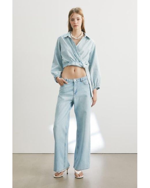 H&M Blue Denim Wrap Blouse