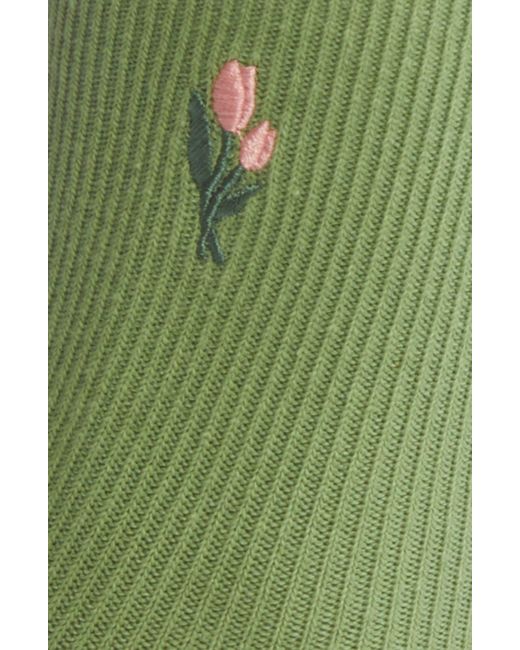 Casa Clara Green Embroidered Cotton Crew Socks