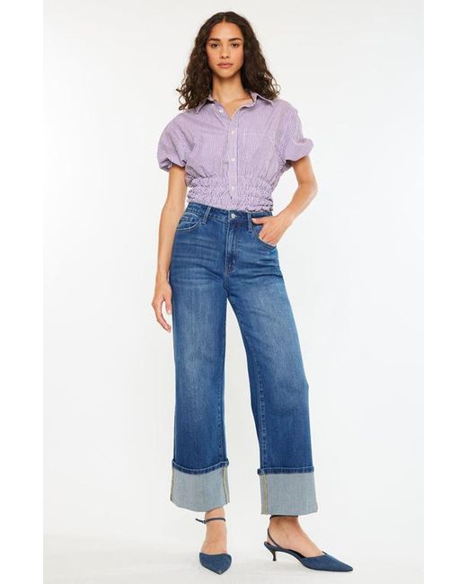 Kancan Blue Delia Essentials High Rise Crop Wide Leg Jeans