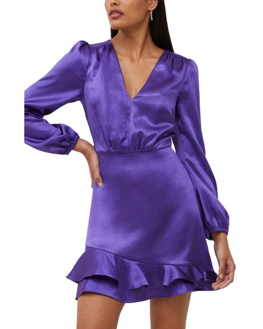 French Connection Purple Denney Long Sleeve Satin Cocktail Dress