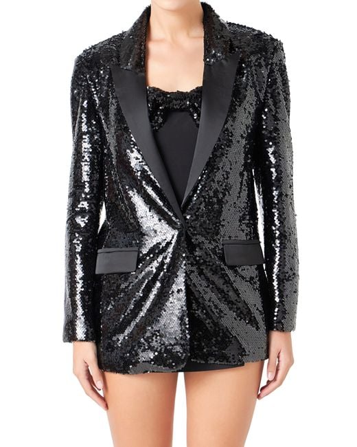 Endless Rose Black Oversize Sequin Blazer