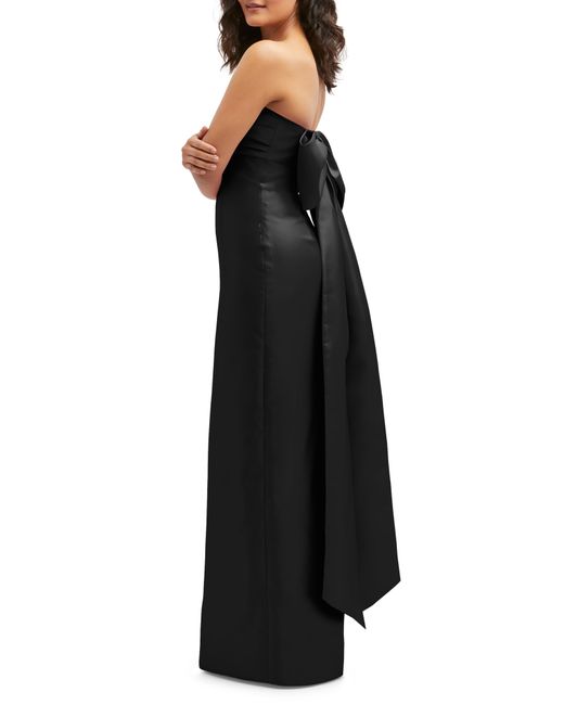 Alfred Sung Black Strapless Bow Back Satin Column Gown
