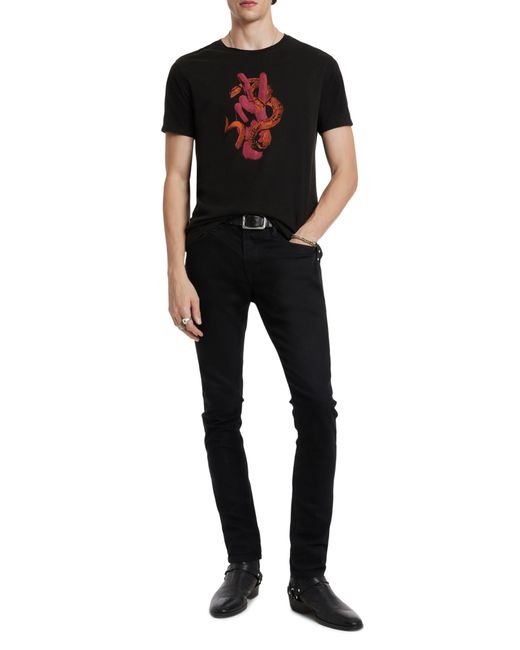 John Varvatos Black Peace Snake Cotton Graphic T-shirt for men