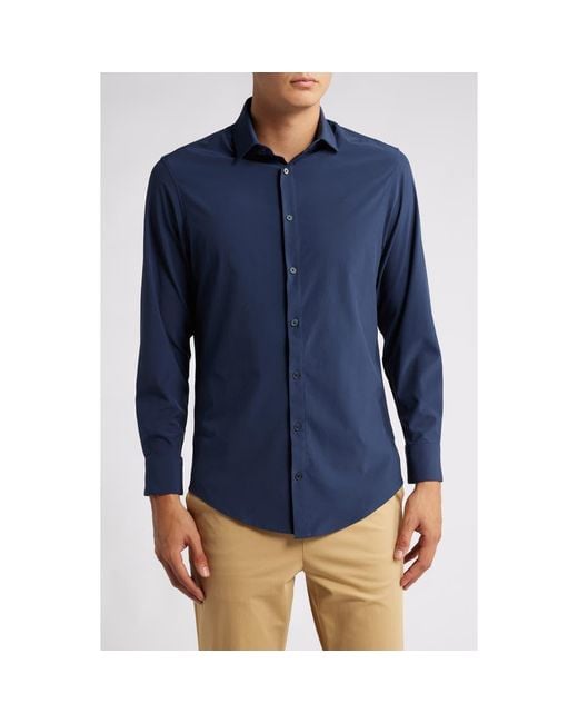 Mizzen+Main Blue Leeward Solid Button-Up Shirt for men