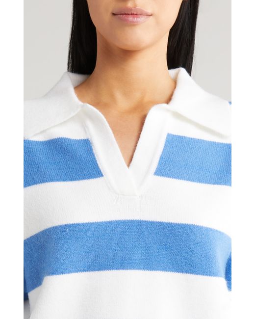All In Favor Blue Stripe Johnny Collar Sweater In At Nordstrom, Size X-large