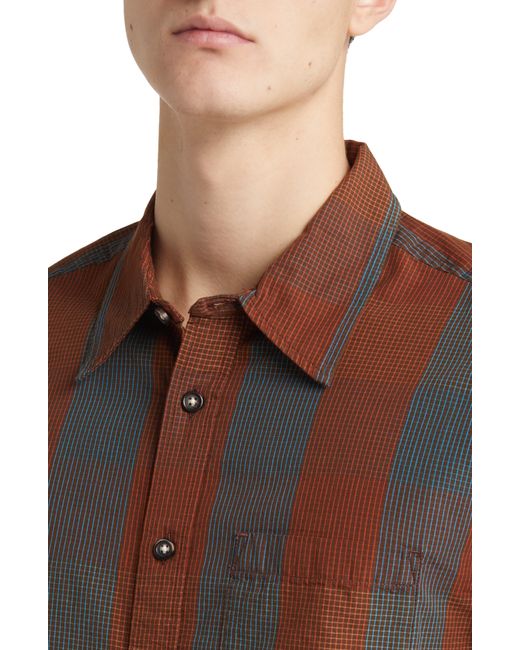 Corridor NYC Brown Electric Stripe Cotton Button-up Shirt for men