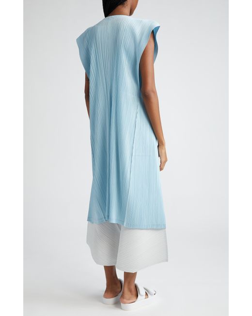 Pleats Please Issey Miyake Blue Monthly Colors March Sleeveless Cardigan