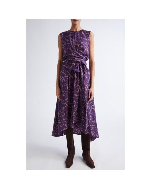 Altuzarra Purple Penny Print Silk High-Low Maxi Dress