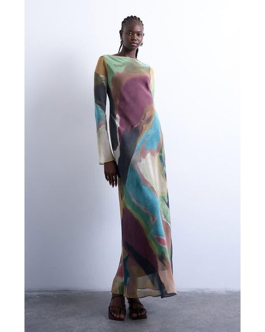 TOPSHOP Abstract Print Long Sleeve Chiffon Maxi Dress | Lyst
