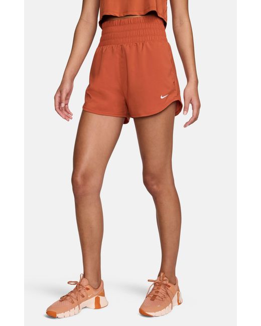 Nike Orange Dri-fit Ultrahigh Waist 3-inch Brief Lined Shorts