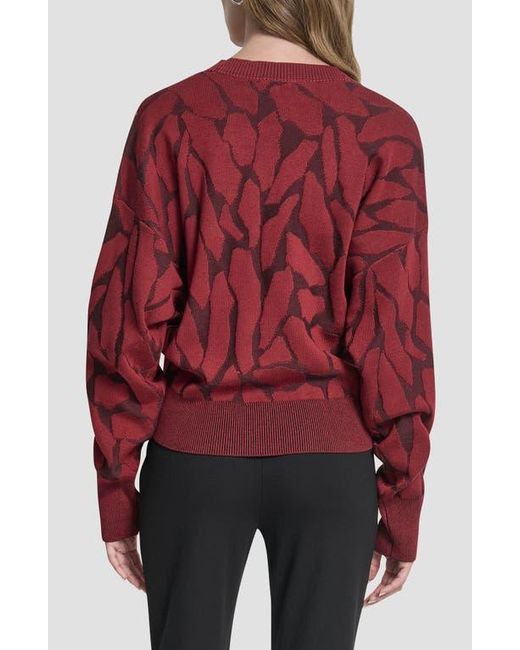 DKNY Red Jacquard V-Neck Sweater