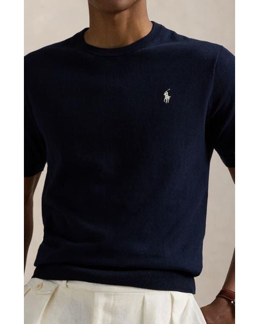 Polo Ralph Lauren Blue Short Sleeve Cotton Crewneck Sweater for men