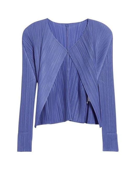 Pleats Please Issey Miyake Blue Monthly Colors March Pleated Open Front Cardigan