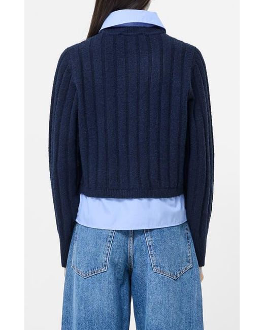 French Connection Blue Ellie Collar Layered Sweater