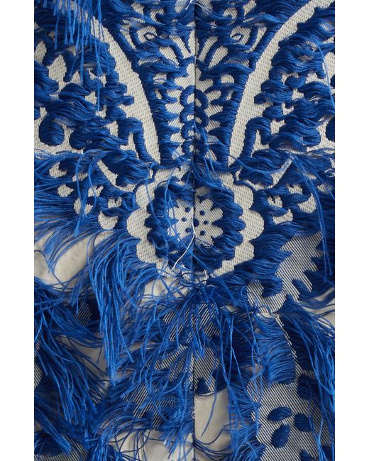 Erdem Blue Fringe Jacquard Pencil Dress