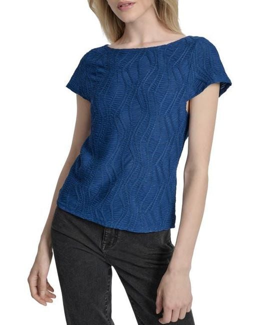 DKNY Blue Texture Knit Top