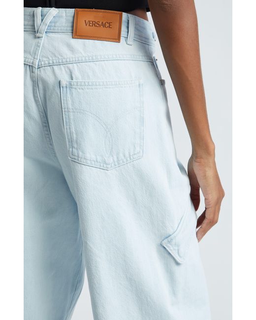 Versace White Pocket Detail Wide Leg Cargo Jeans