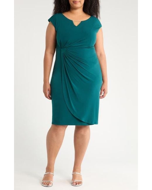 Connected Apparel Women's Green Ruched Faux Wrap Cocktail Dress Connected Apparel Women's Green Ruched Faux Wrap Cocktail Dress