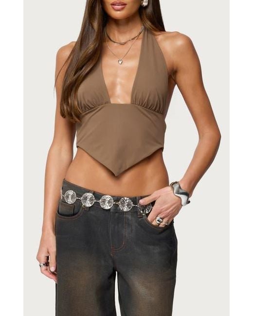 Edikted Black Open Back Triangle Halter Top