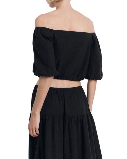 Mango Black Puffed Off The Shoulder Crop Top