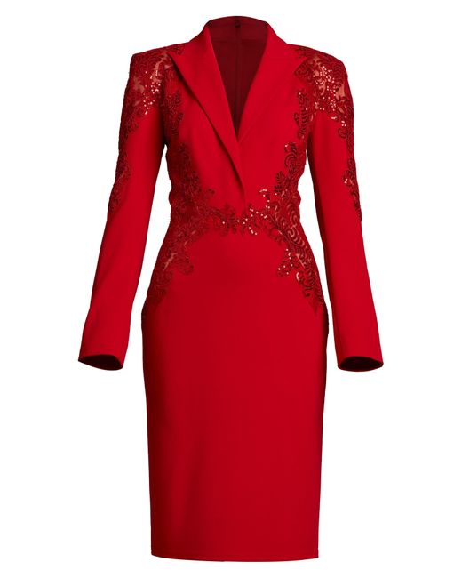 Tadashi Shoji Red Peak Lapel Sequin Blazer Dress