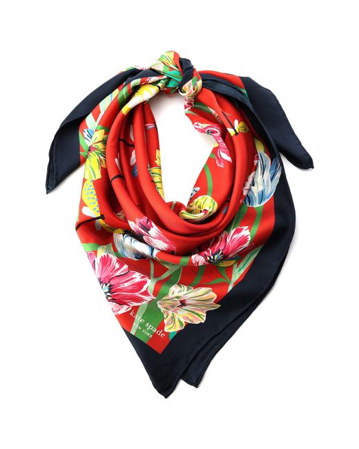 Kate Spade Tulip & Dragonflies Silk Square Scarf in Red | Lyst