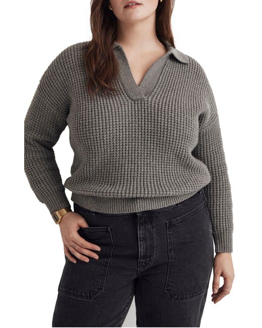 Madewell Waffle Knit Henley Sweater in Gray Lyst