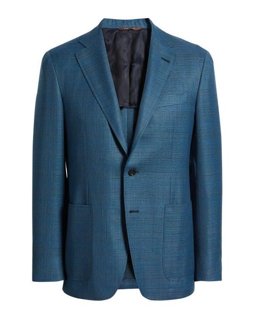 Canali Blue Kei Trim Fit Mélange Shadow Plaid Super 130S Wool Sport Coat for men