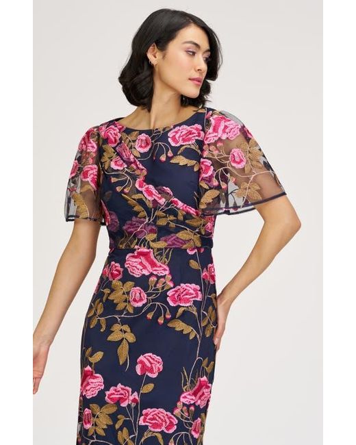 JS Collections White Kristine Floral Embroidery Column Gown