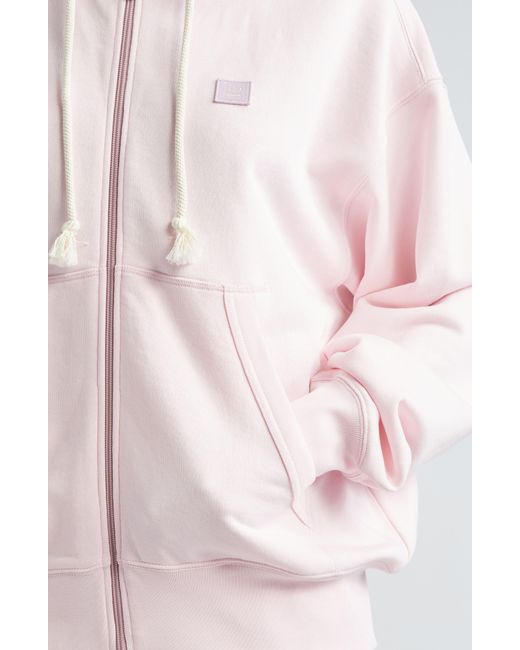 Acne Pink Fiah Face Patch Organic Cotton Zip Hoodie