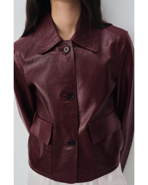 Mango Red Leather Button-Up Jacket