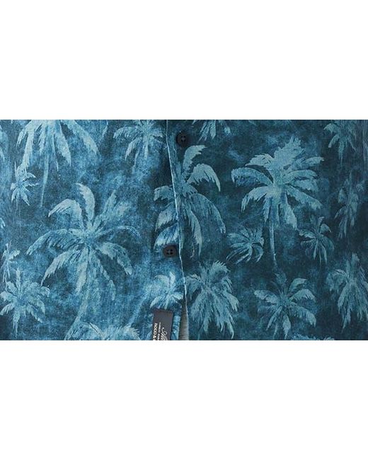 Rodd & Gunn Blue Destiny Bay Palm Tree Print Short Sleeve Linen Button-up Shirt for men