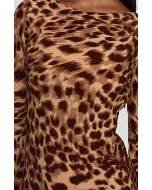 Princess Polly Brown Halo Bias Cut Leopard Print Long Sleeve Minidress