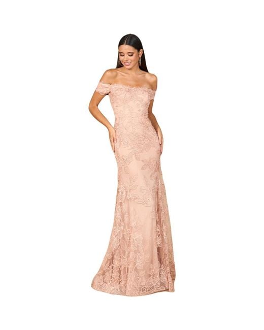 lara-new-york-off-shoulder-lace-mermaid-gown-in-pink-lyst