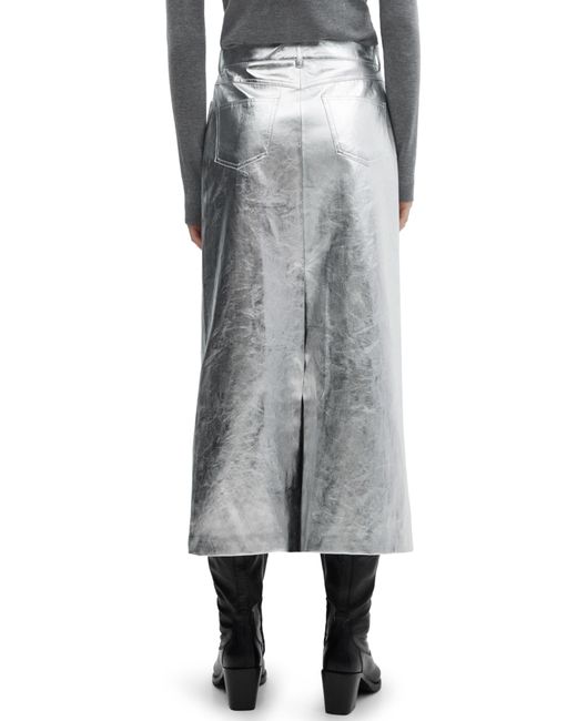 Mango Metallic Faux Leather Midi Skirt in Gray | Lyst