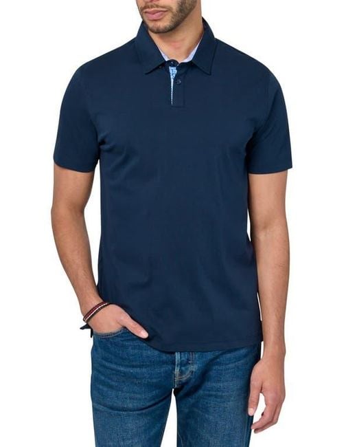 Brooklyn Brigade Blue Slim Fit Solid Short Sleeve Polo for men