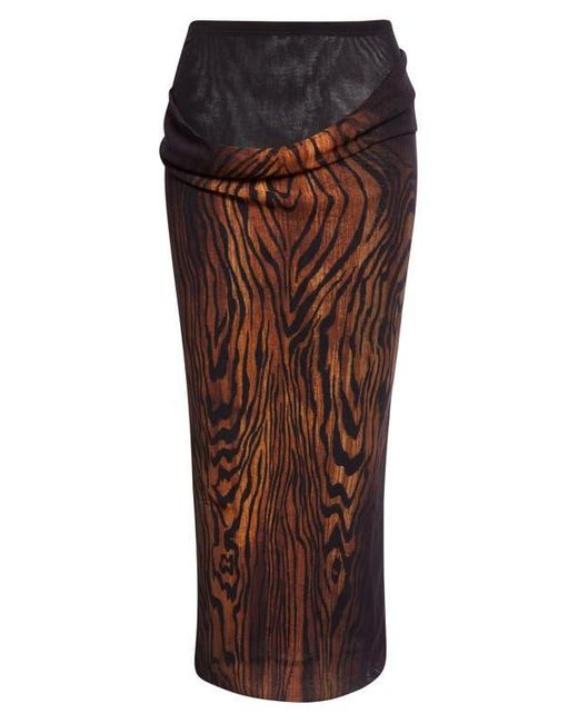Jean Paul Gaultier Brown Double Layer Wood Print Mesh Midi Skirt