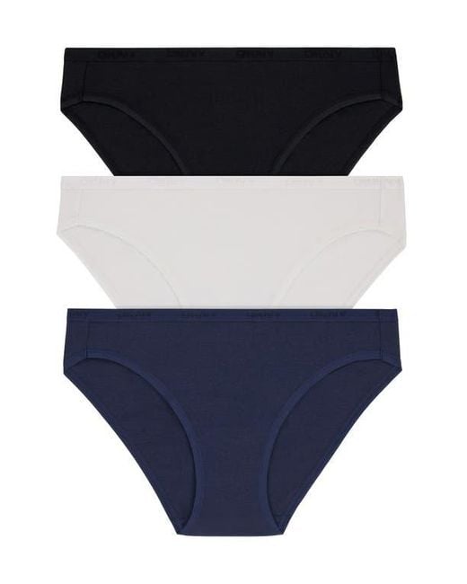 DKNY Blue Cotton Blend Assorted 3-Pack Bikinis