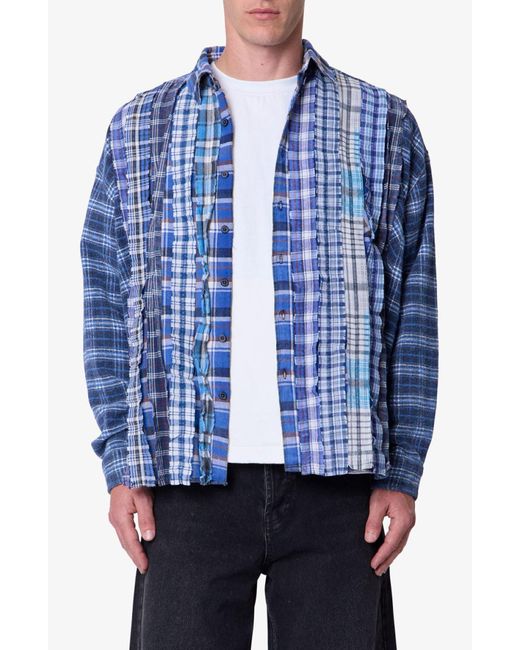 MNML Blue Patchwork Plaid Shirt for men