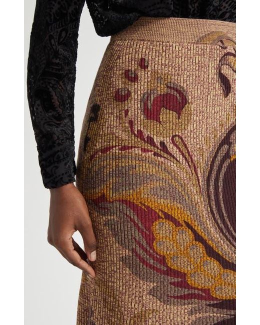 Etro Brown Paisley Rib Wool Trumpet Skirt