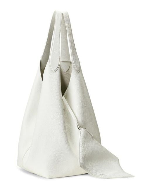 Polo Ralph Lauren White Shiny Drum Pebble Leather Tote