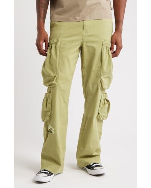 Honor The Gift Green Wide Leg Cotton Twill Cargo Pants for men