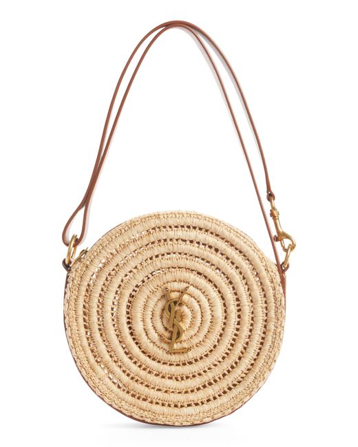 Saint Laurent Woven Raffia Round Crossbody Bag in Metallic Lyst